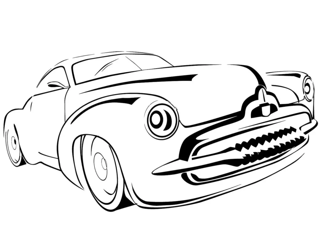 Desenhos de Carros para colorir Rápido Carro antigo para colorir: Design clássico com faróis circulares e para-choque cromado.