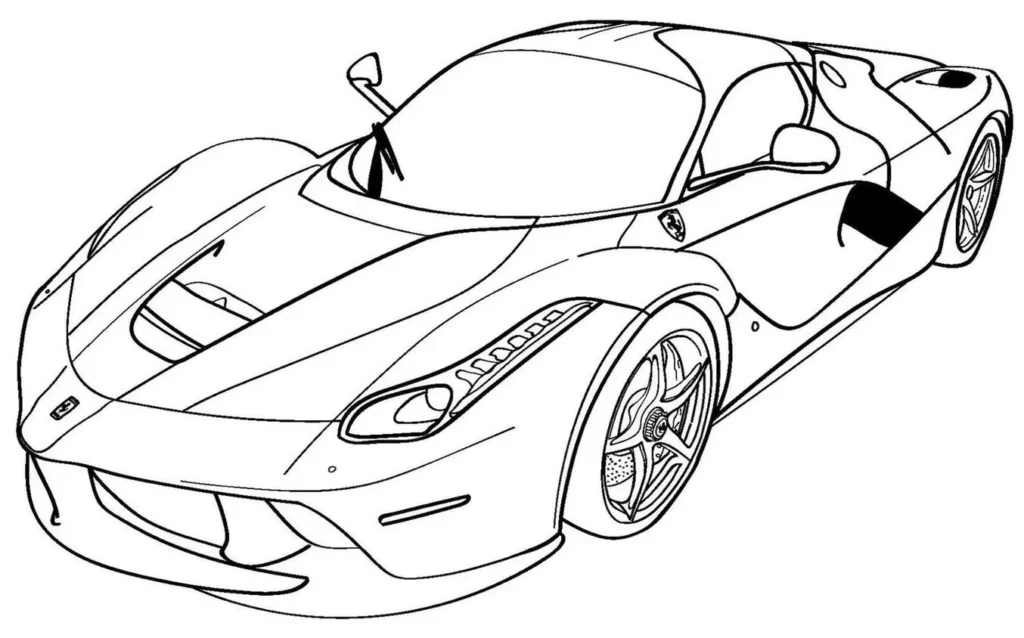 Desenhos de Carros para colorir Veloz Carro esportivo para colorir: Ferrari LaFerrari detalhada com para-brisa, retrovisores e aerofólio. Atividade de pintura criativa.