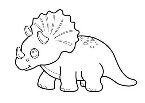 Desenho de Triceratops simpático para colorir. Destaque para os três chifres e o folho ósseo detalhado.