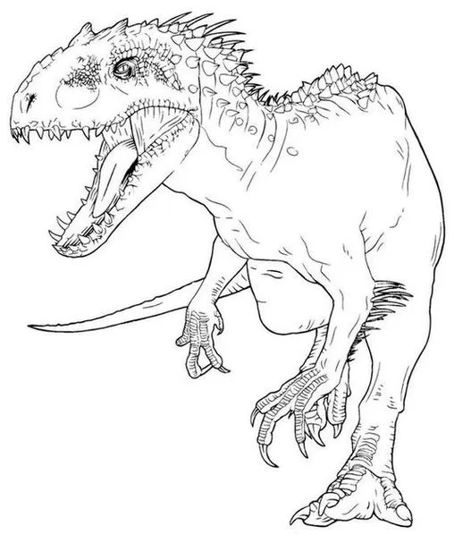 Tiranossauro Rex para colorir: desenho de dinossauro carnívoro em pose ameaçadora.