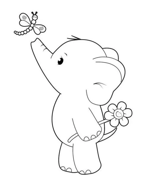 Elefante e libélula para colorir: atividade relaxante com tema animal para crianças e adultos.