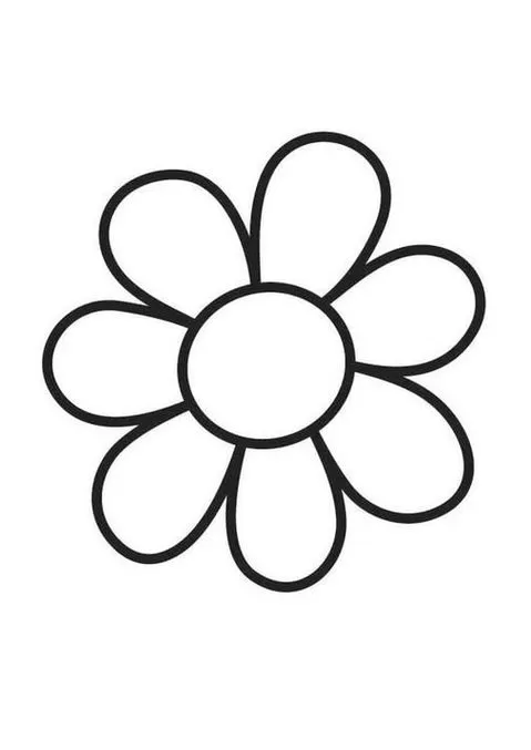 Desenho de flor simples com pétalas arredondadas e miolo circular, perfeito para colorir e relaxar.