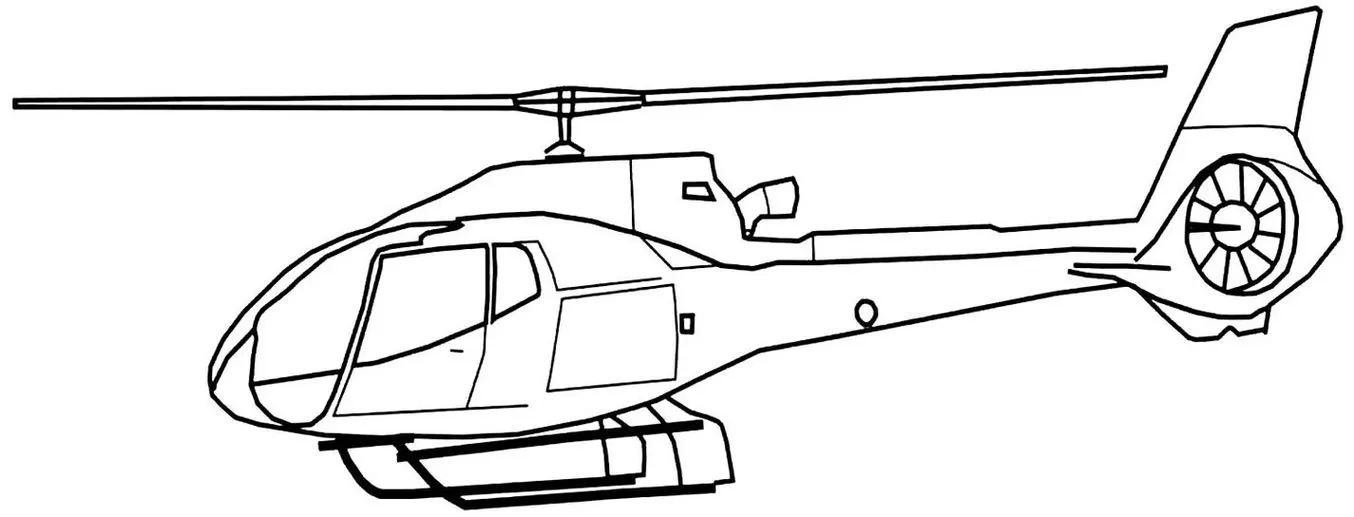 Desenhos de Helicópteros para colorir Hélice grande Desenho de helicóptero com grande hélice principal para colorir: detalhes da cabine, porta, trem de pouso e hélice traseira. Atividade criativa com tema de aeronave.
