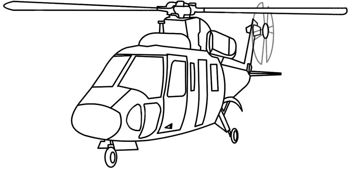 Desenhos de Helicópteros para colorir Voando Desenho de Helicóptero para Colorir: Rotores, Cabine e Trem de Pouso Visíveis