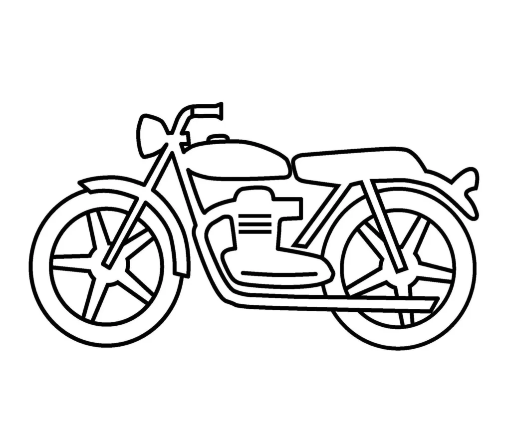 Desenho de moto clássica para colorir: Detalhes do guidão, farol, tanque e motor em destaque. Ideal para relaxar e estimular a criatividade.