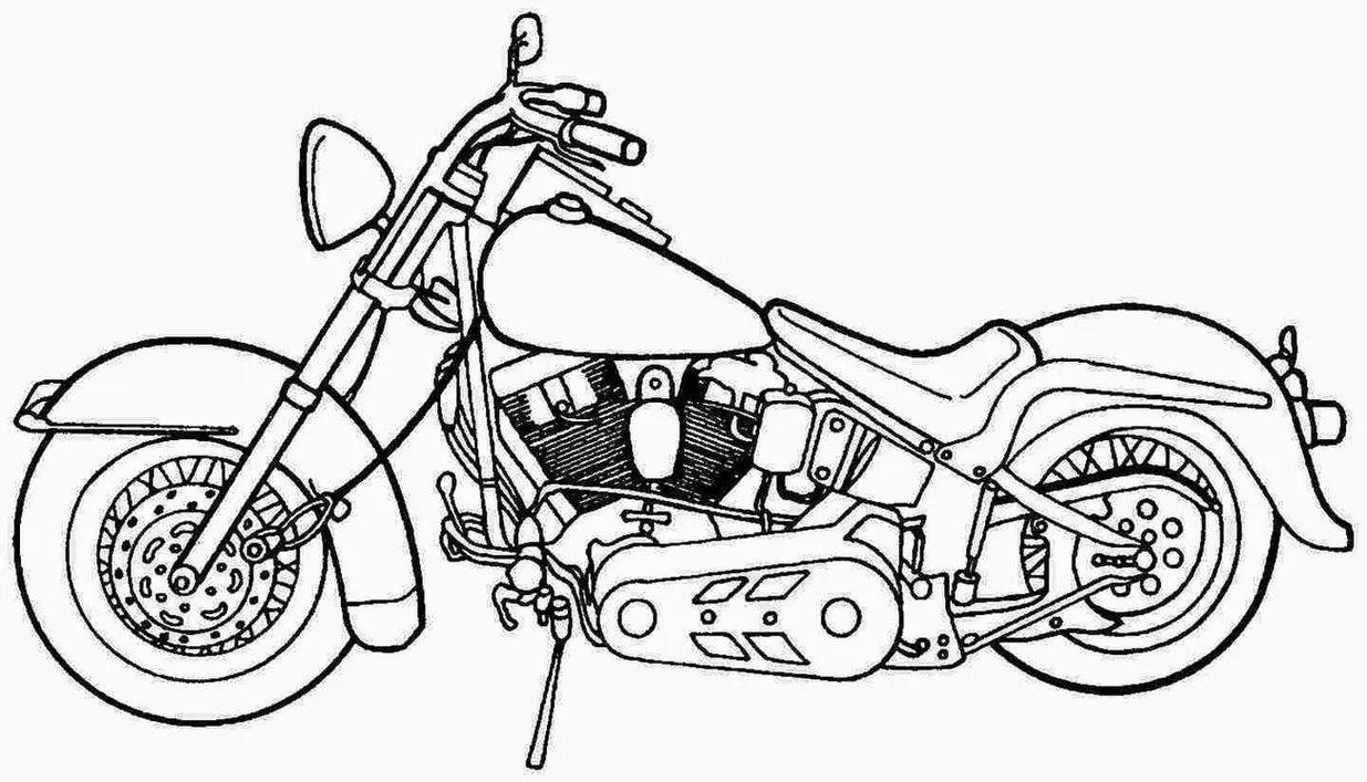 Desenho de moto chopper para colorir: explore o mundo motoqueiro com este modelo customizado detalhado e expresse sua criatividade.