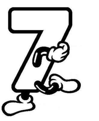Desenhos de Números com mãozinhas para colorir 7 Sete Número 7 animado com luvas para colorir: Atividade divertida para crianças aprenderem o numeral sete.