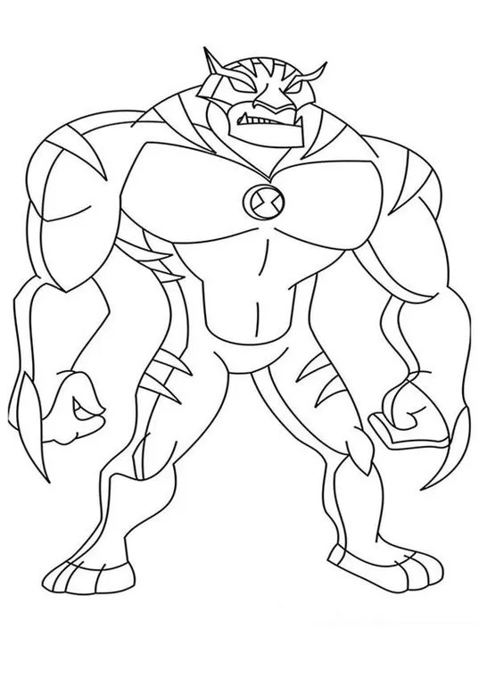 Ben 10 Forte para Colorir: Desenho de alienígena musculoso com Omnitrix