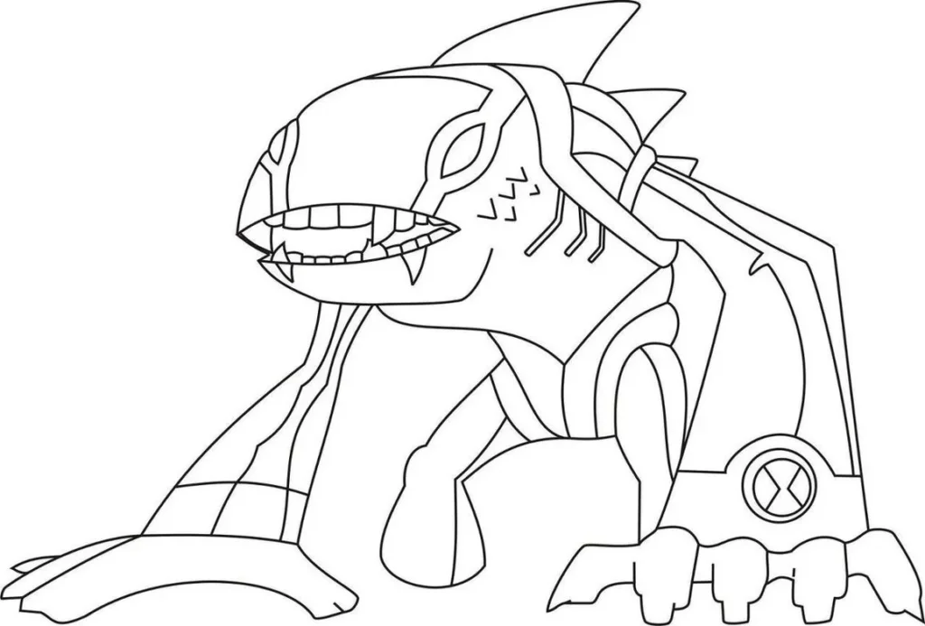 Lagarto Ben 10 para colorir: réptil anfíbio com Omnitrix. Atividade artística com o alienígena Lagarto.