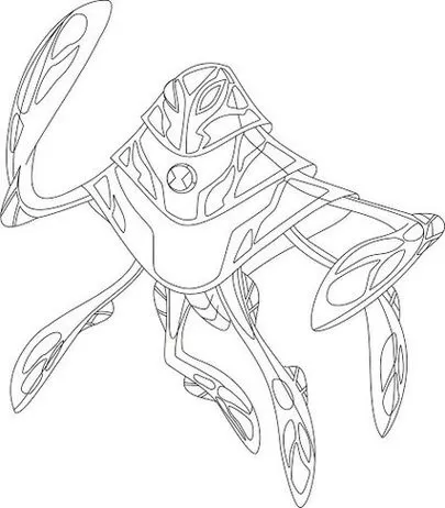 Monstro do Ben 10 para colorir: Desenho detalhado com padrões geométricos, símbolo no peito e cúpula na cabeça.