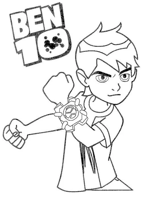 Ben 10 para colorir: Desenho do herói com o Omnitrix em destaque.