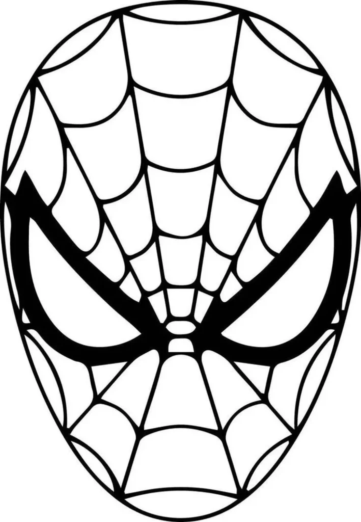 Homem-Aranha para colorir: desenho detalhado do rosto com máscara, teias e olhos expressivos. Atividade artística.