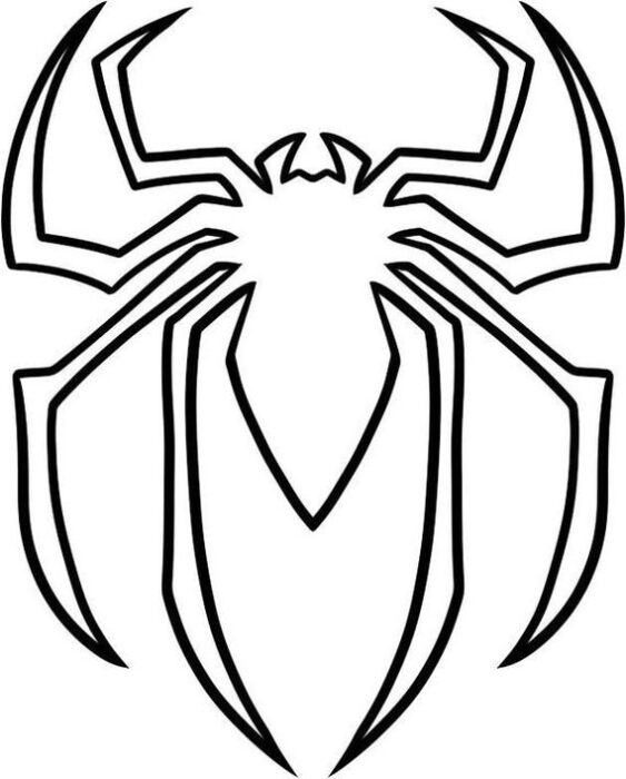 Desenho do símbolo do Homem-Aranha para colorir: aranha estilizada com design simétrico e pernas angulares, perfeito para atividades artísticas.