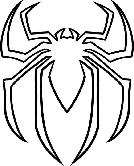 Desenho do símbolo do Homem-Aranha para colorir: aranha estilizada com design simétrico e pernas angulares, perfeito para atividades artísticas.