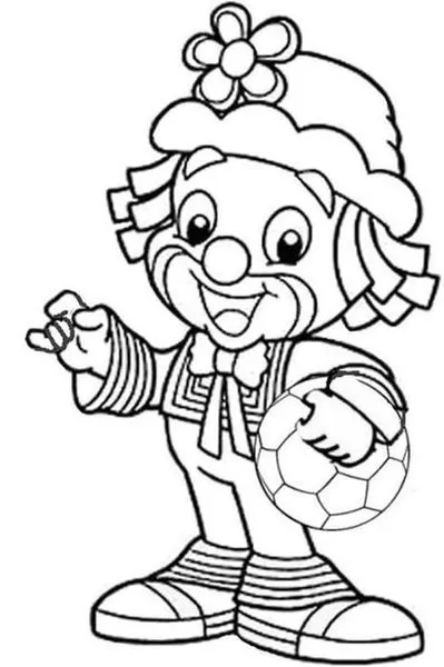 Patati Patatá para colorir: Desenho dos palhaços com bola de futebol. Atividade para crianças com os artistas.