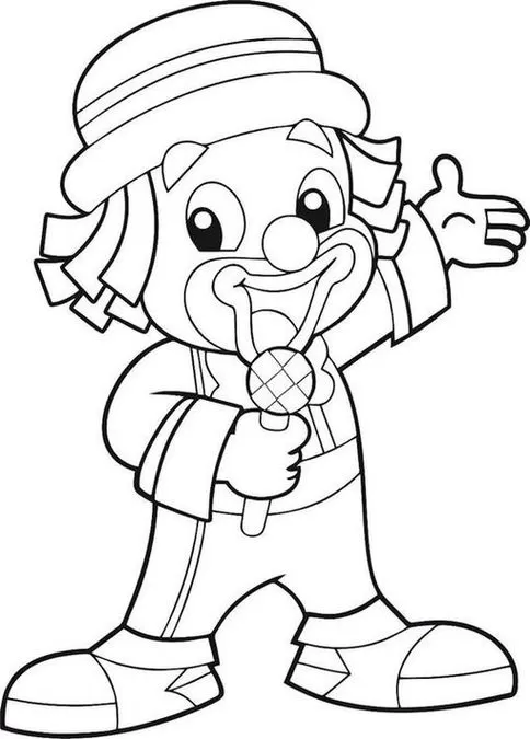 Patati Patatá para colorir: palhaço com microfone para atividades criativas. Desenho fácil de imprimir.