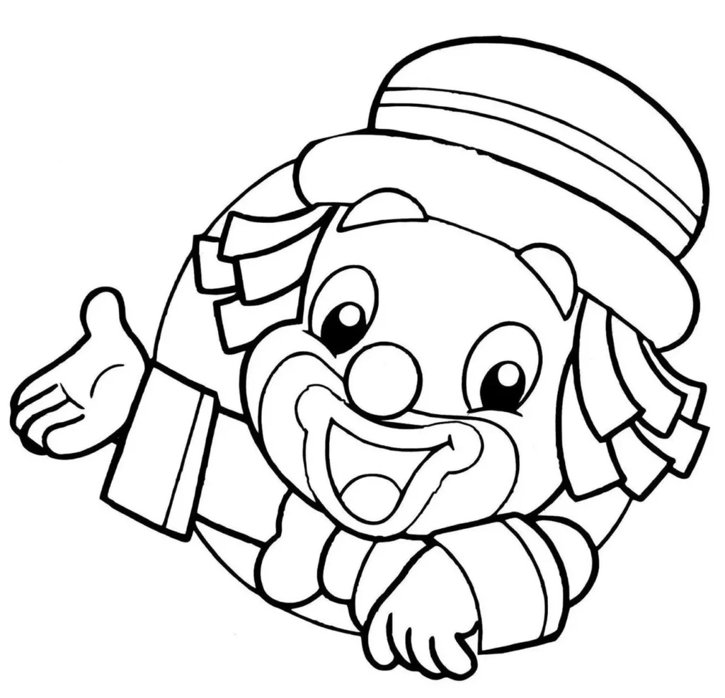 Patati Patatá para colorir: Alegria e diversão com o palhaço sorrindo e gesticulando. Desenho em linha para a criatividade das crianças.