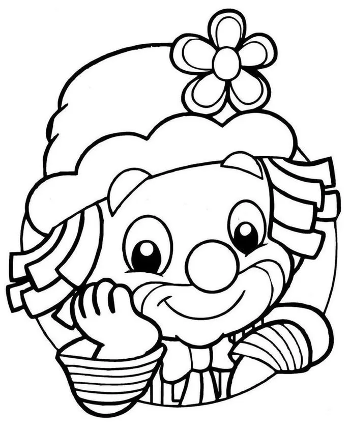 Patati Patatá para colorir: Desenho divertido do palhaço sorrindo. Atividade para crianças estimularem a imaginação.