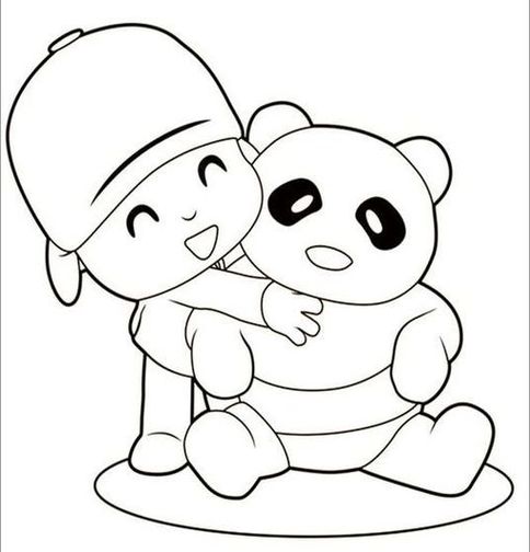 Pocoyo e Panda: desenho para colorir estimula a imaginação e a celebração da amizade. Atividade artística com foco em laços afetivos.