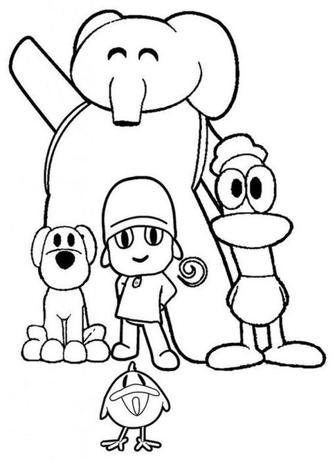 Desenhos do Pocoyo, Pato, Elly, Loula e Pajaroto para colorir. Atividade criativa com os amigos do Pocoyo.