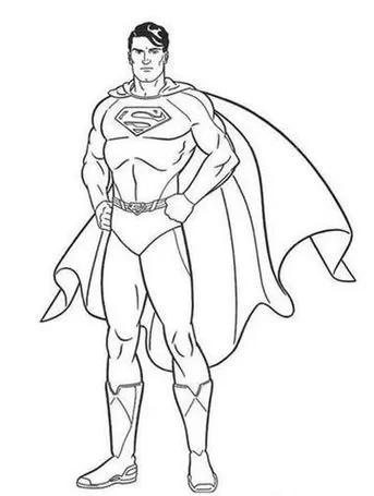 Super Homem para colorir: pose clássica, traje icônico e capa esvoaçante. Atividade criativa com o herói Super Homem.