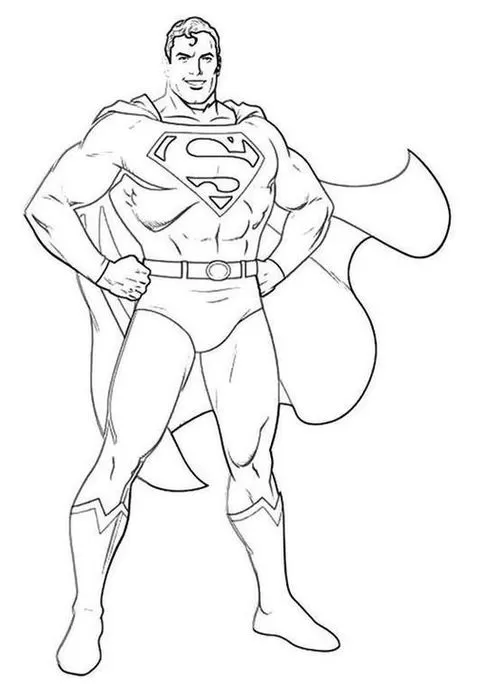 Super-Homem para colorir: desenho do herói sorrindo com o símbolo 'S' no peito e capa. Atividade criativa e divertida.
