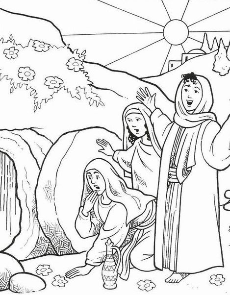 Túmulo Vazio de Jesus: Desenho Bíblico para Colorir com Mulheres Surpresas