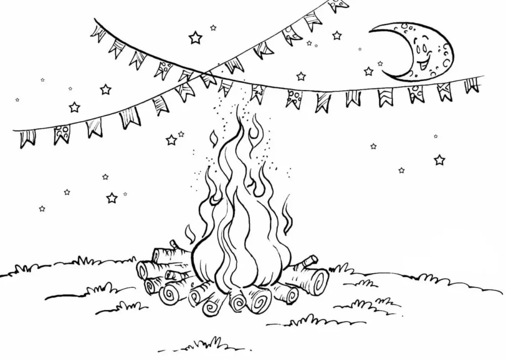 Desenho de Fogueira de São João para Colorir: Festa Junina Divertida