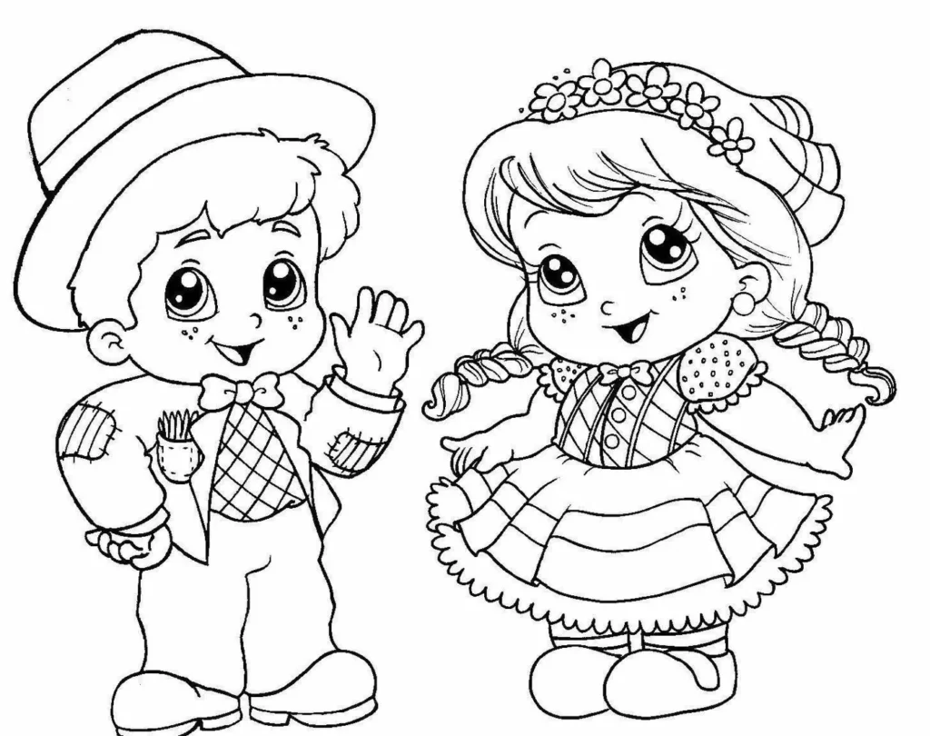 Desenhos de São João para colorir: Casal caipira em festa junina