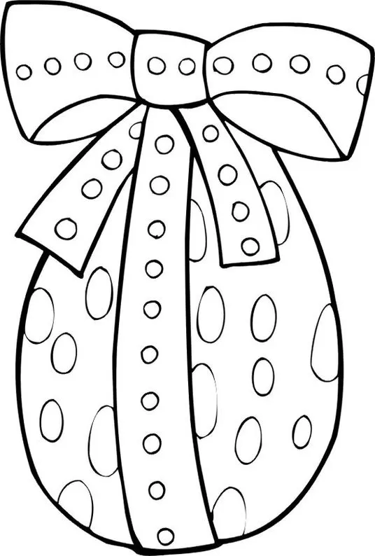 Ovo de Páscoa com bolinhas para colorir: desenho detalhado com laço decorativo.