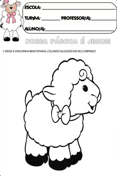 Desenhos de Tarefas sobre a Páscoa Cristã Cole algodão na ovelha