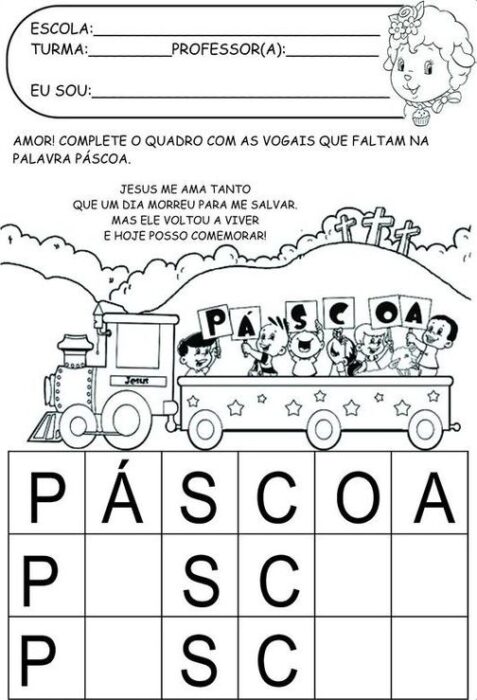 Tarefa Páscoa Cristã: Complete as Palavras