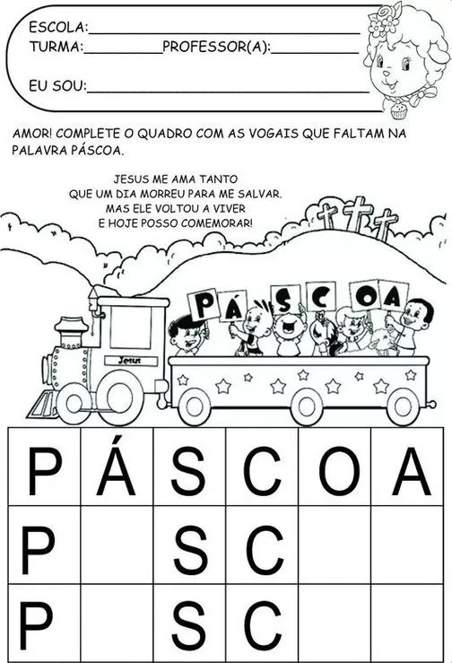 Desenhos de Tarefas sobre a Páscoa Cristã Complete as palavras