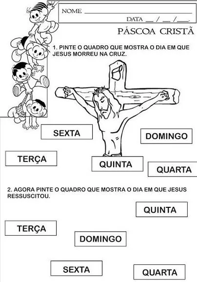 Desenhos de Tarefas sobre a Páscoa Cristã Morte de Jesus