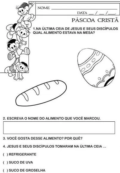 Atividade escolar sobre a Páscoa Cristã: qual alimento da Última Ceia? Pão ou ovo?