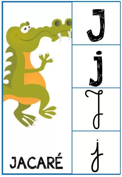 Desenho da Letra J com Jacaré para Imprimir: Alfabeto Divertido