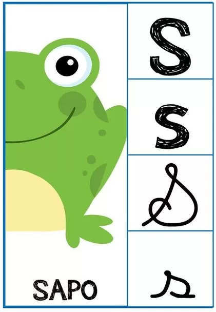 Letra S: Desenhos de alfabeto com sapo para aprendizado