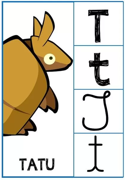 Alfabeto Letra T: Desenhos de Tatu e Variações da Letra T para Imprimir