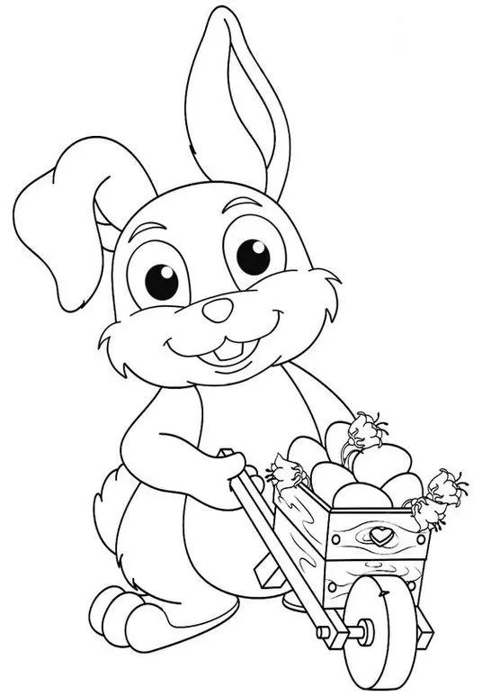 Coelho da Páscoa com carroça de ovos: desenho para colorir
