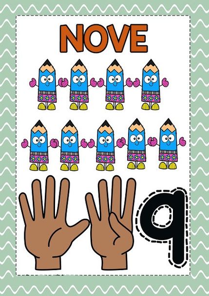 Número 9 para aprendizado: desenhos divertidos para imprimir.