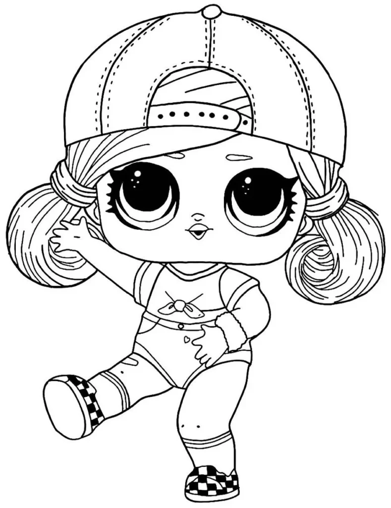 Boneca LOL com boné e sapatilhas para colorir. Desenho para imprimir.
