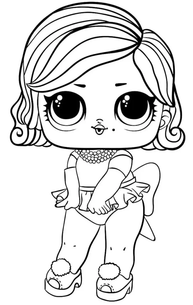 Boneca LOL para colorir: desenho com salto alto e detalhes encantadores.