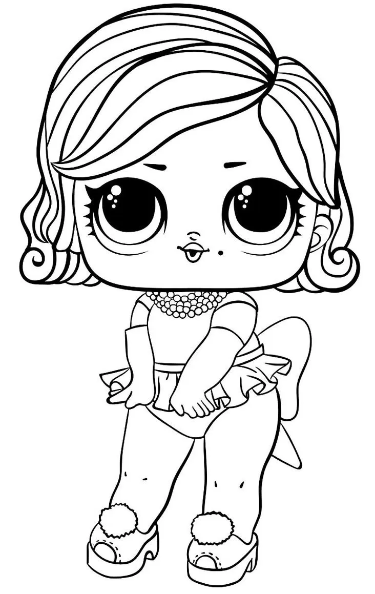 Boneca LOL para colorir: desenho com salto alto e detalhes encantadores.