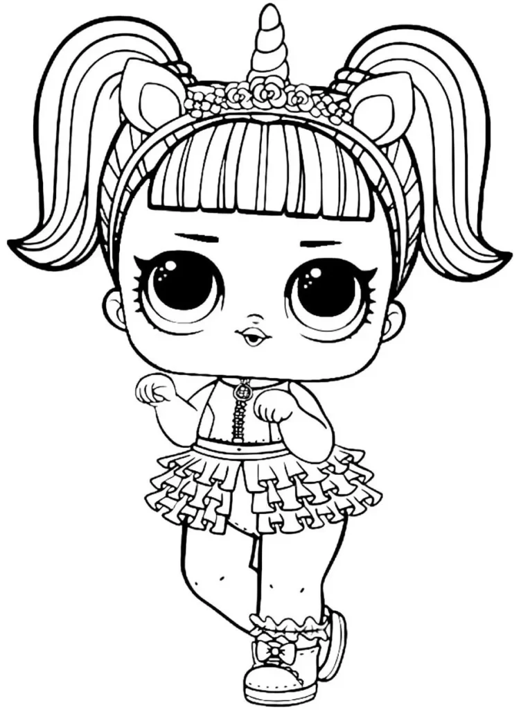 Boneca LOL Unicórnio para Colorir: Desenho Detalhado para Imprimir