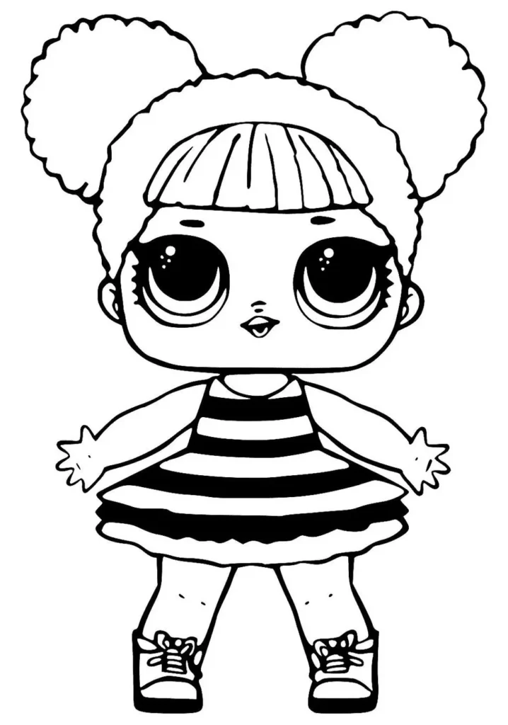 Boneca LOL com vestido listrado: Desenho para colorir e imprimir.
