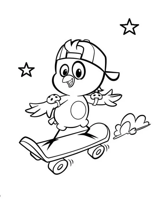 Galinha Pintadinha e Pintinho Amarelinho: Desenho para colorir do Pintinho Amarelinho de skate.