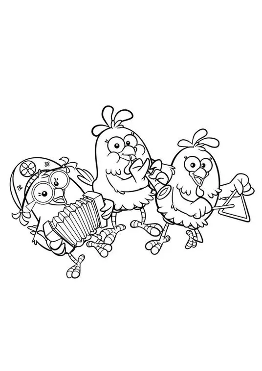 Galinha Pintadinha e amigos músicos: Desenho para colorir com instrumentos.