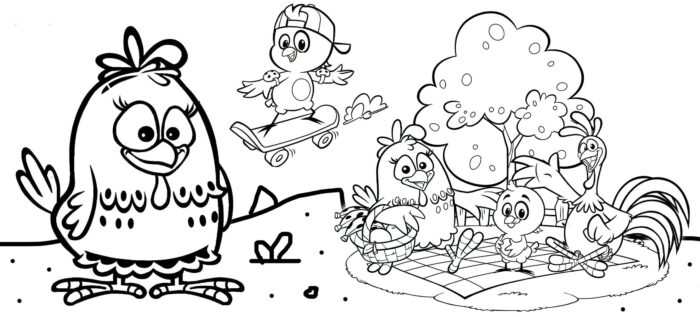 Galinha Pintadinha para colorir: diversão com amigos e piquenique.