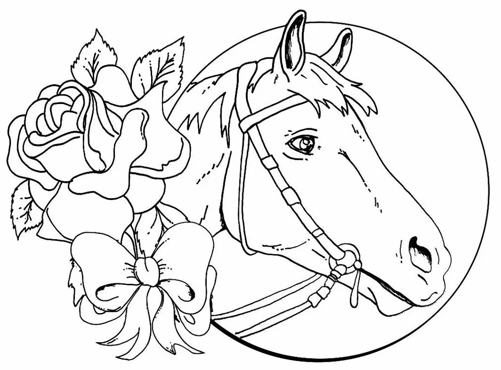 Cavalo com Flores: Desenhos para Colorir e Imprimir
