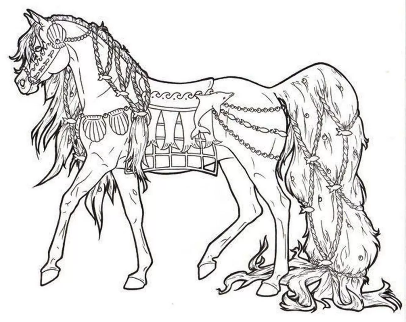 Cavalo Marítimo para Colorir: Desenho detalhado com tema do oceano.